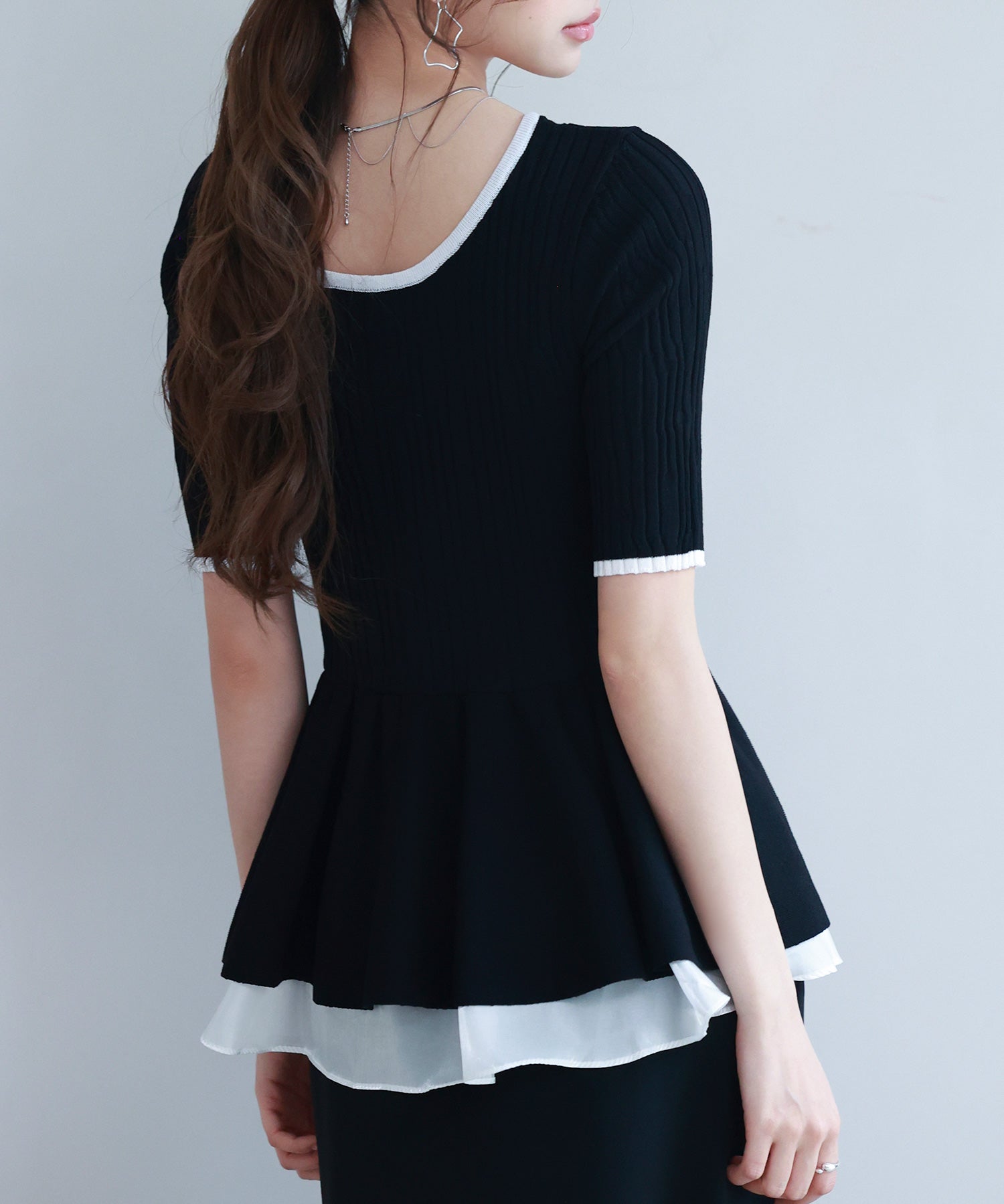 異素材レイヤードニットプルオーバーsdp8008b ブラック