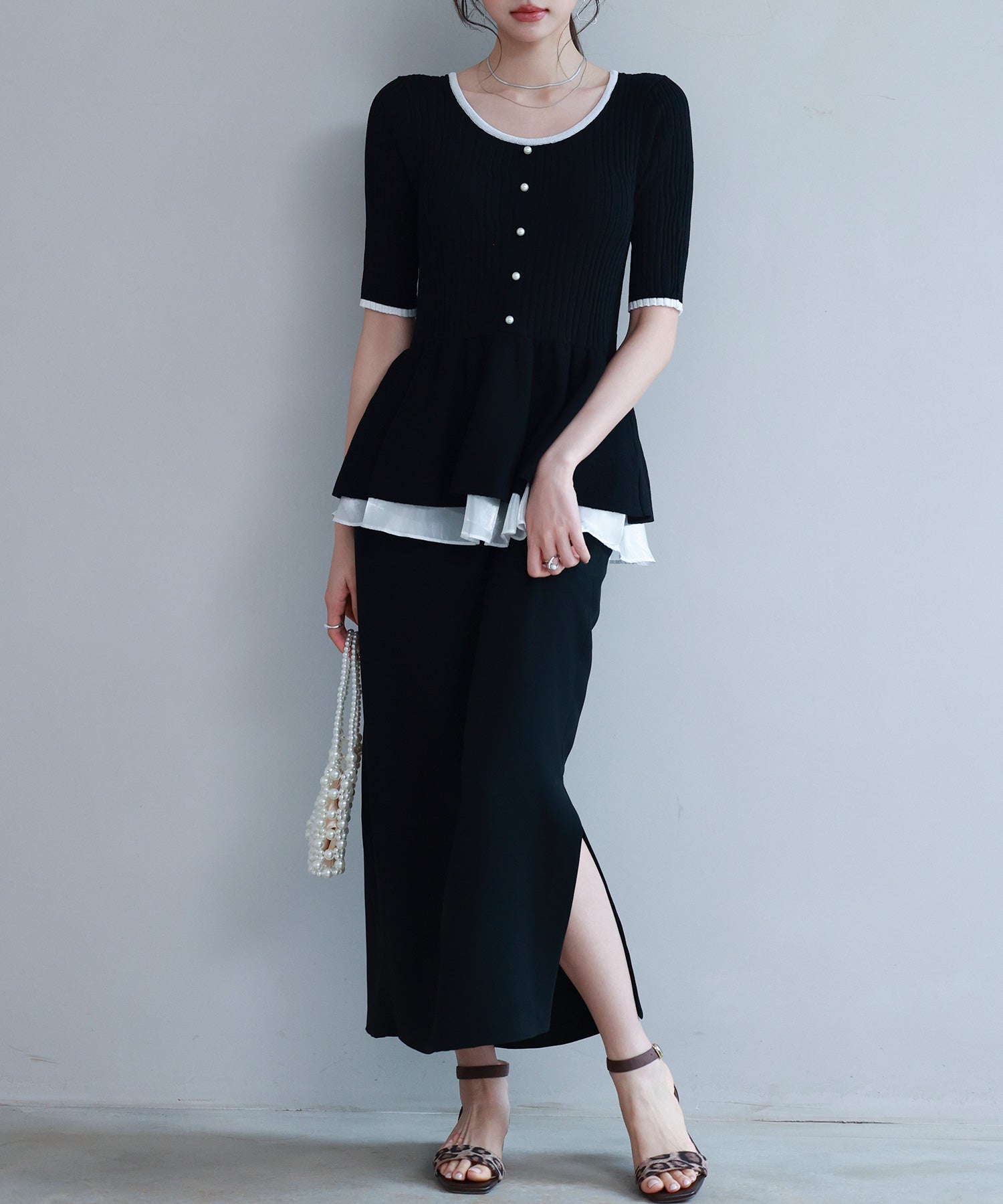 異素材レイヤードニットプルオーバーsdp8008b ブラック