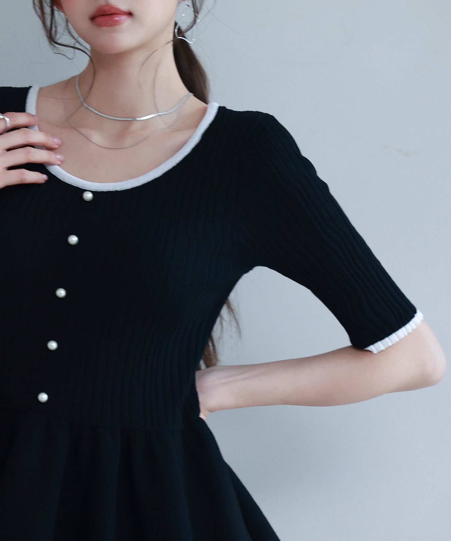 異素材レイヤードニットプルオーバーsdp8008b ブラック