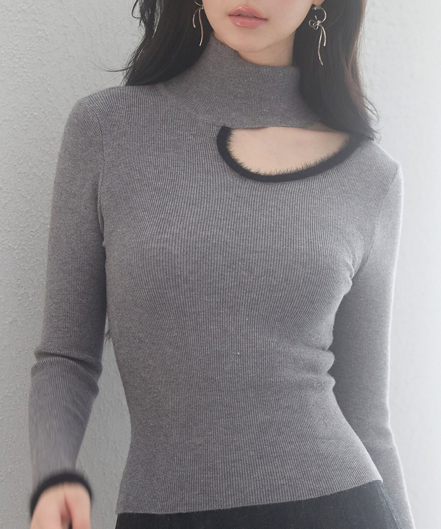 フロントオープンハイネックニットプルオーバーsdp8014 グレー