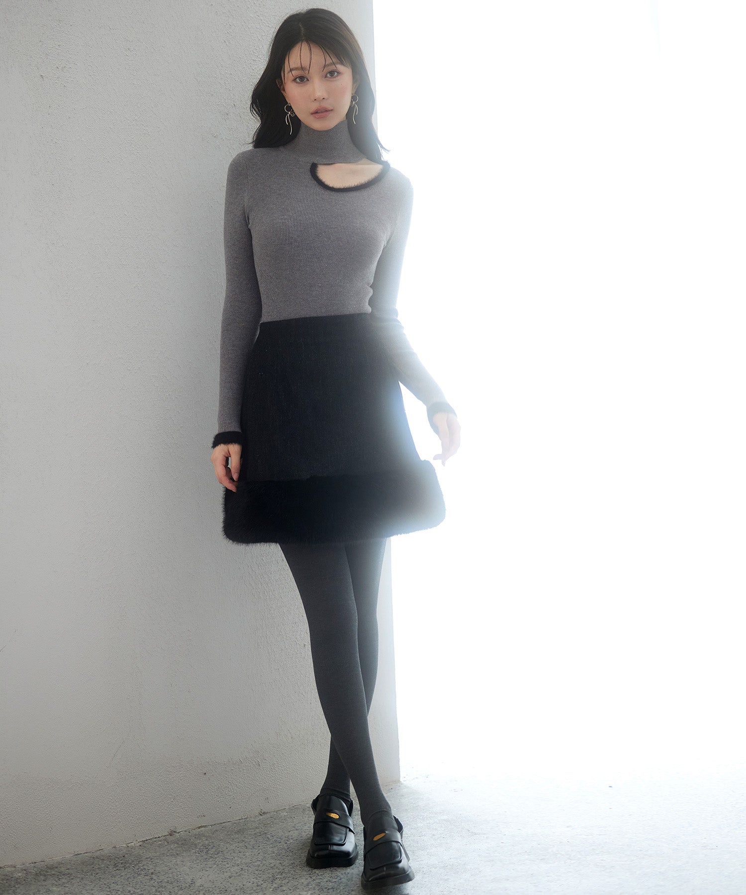 フロントオープンハイネックニットプルオーバーsdp8014 グレー