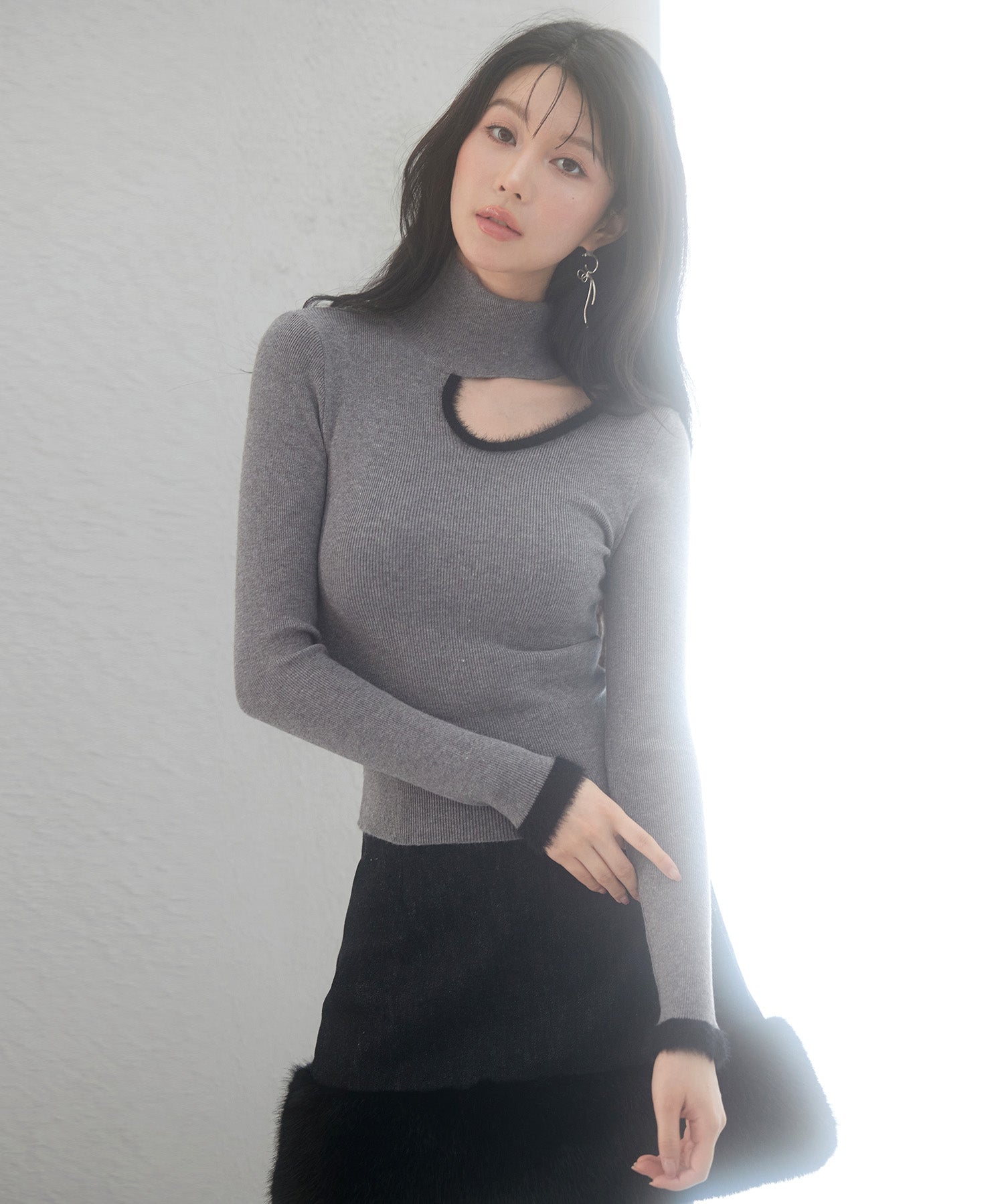 フロントオープンハイネックニットプルオーバーsdp8014 グレー