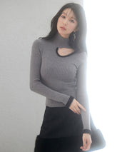 フロントオープンハイネックニットプルオーバーsdp8014 グレー