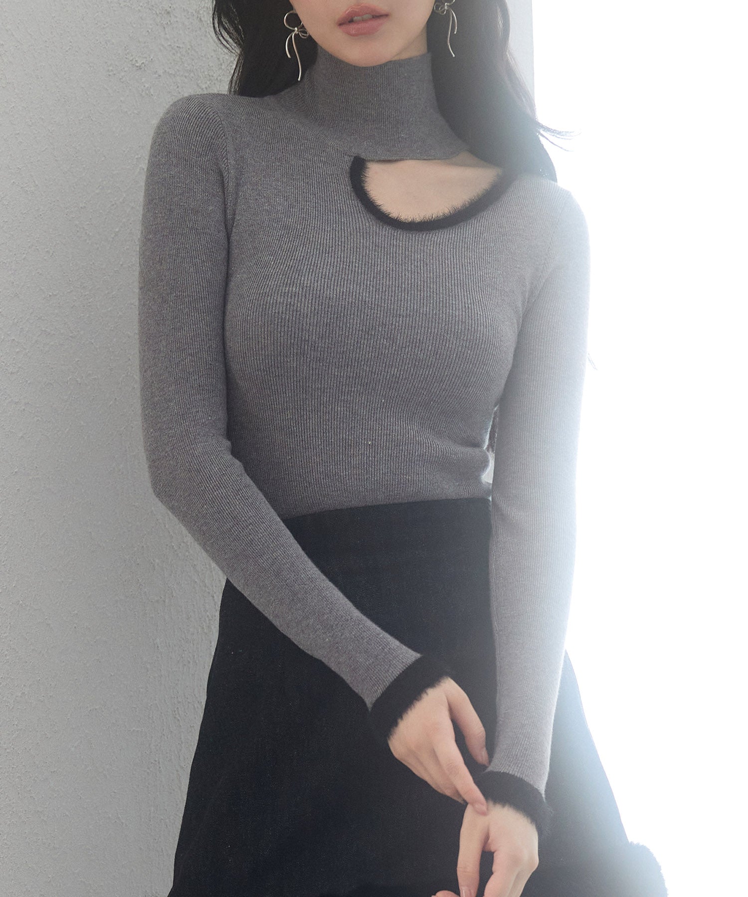 フロントオープンハイネックニットプルオーバーsdp8014 グレー