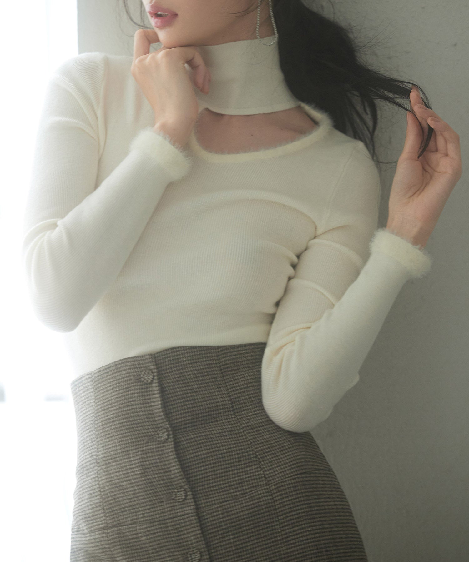 フロントオープンハイネックニットプルオーバーsdp8014 アイボリー