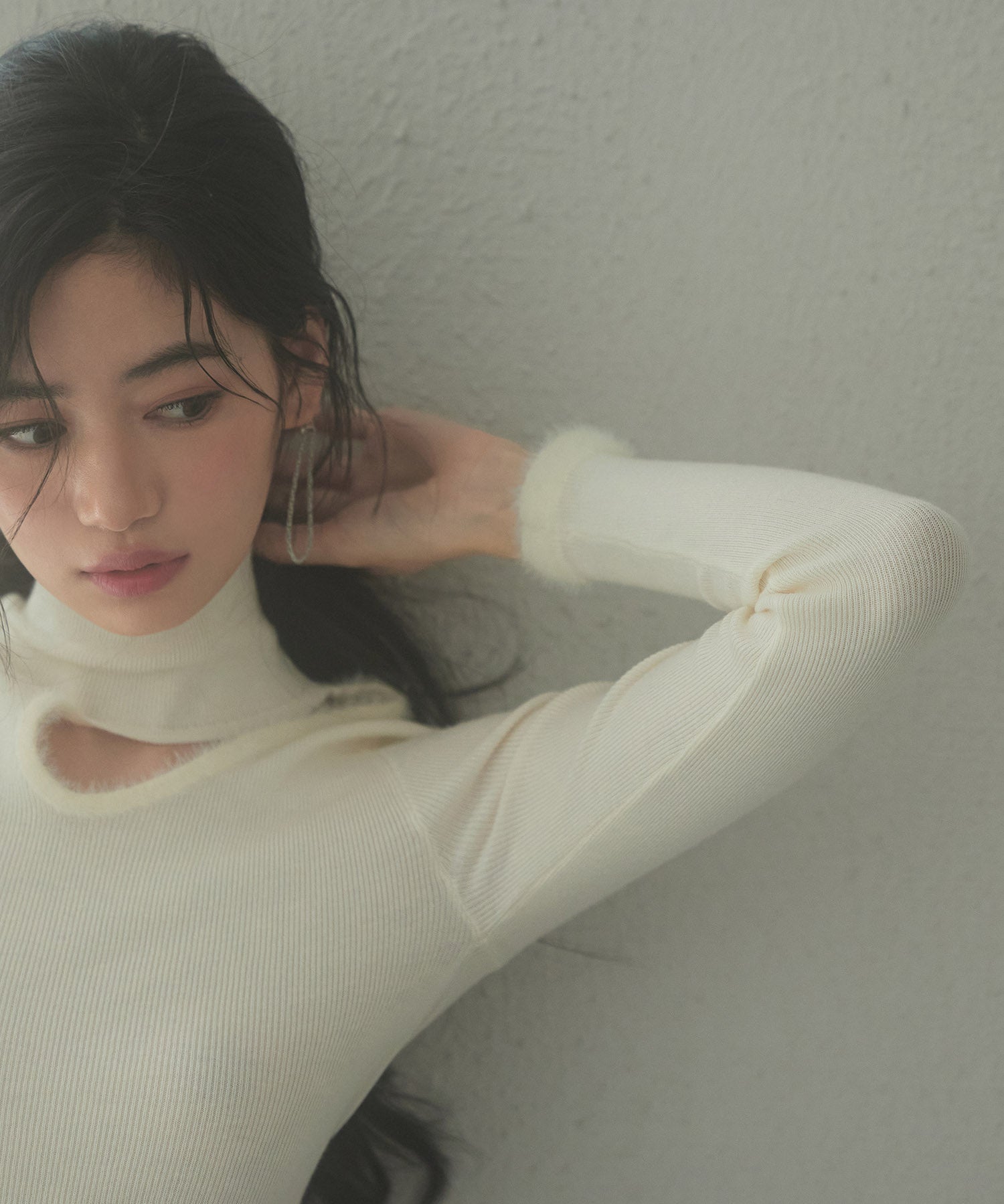 フロントオープンハイネックニットプルオーバーsdp8014 アイボリー