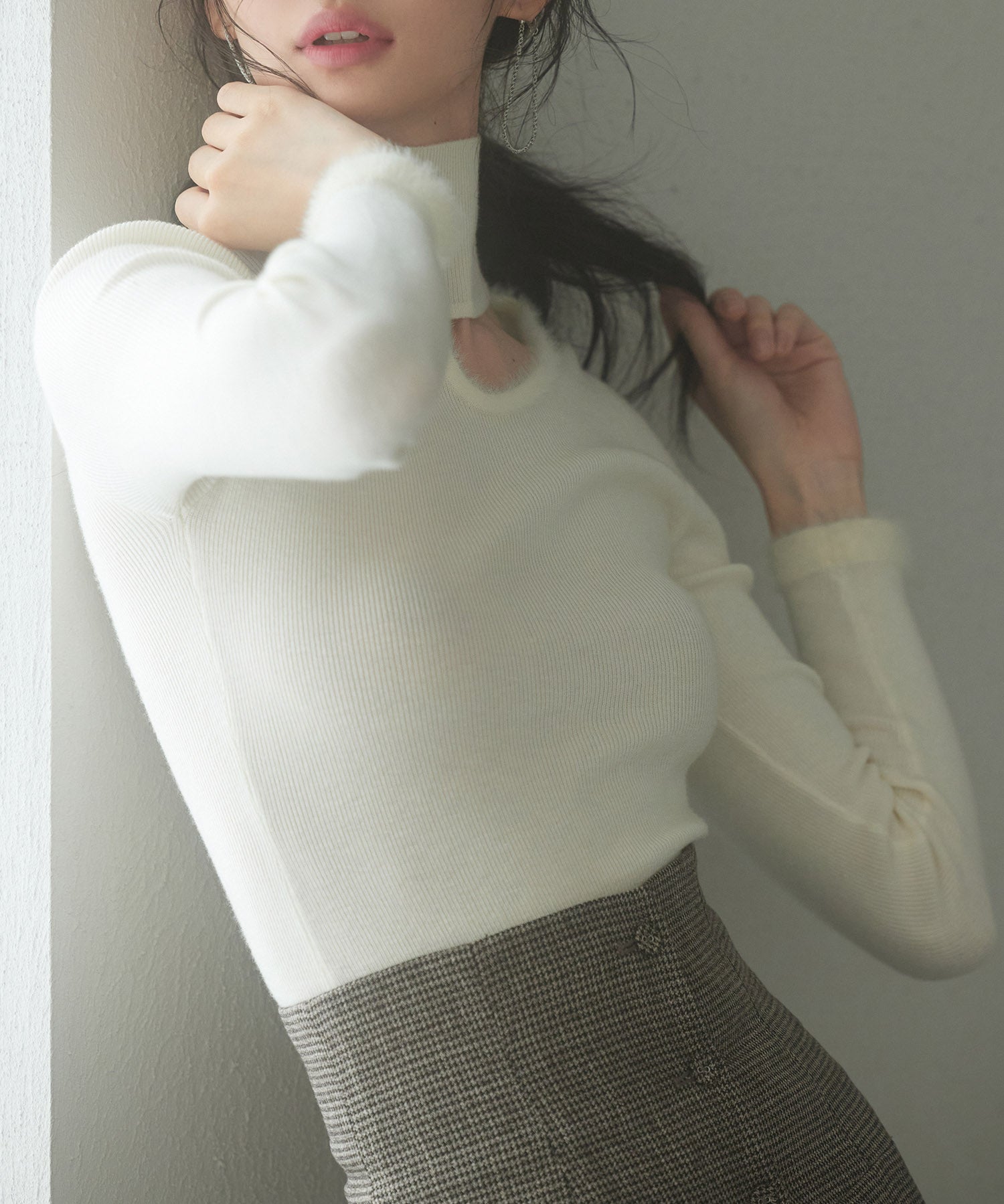 フロントオープンハイネックニットプルオーバーsdp8014 アイボリー