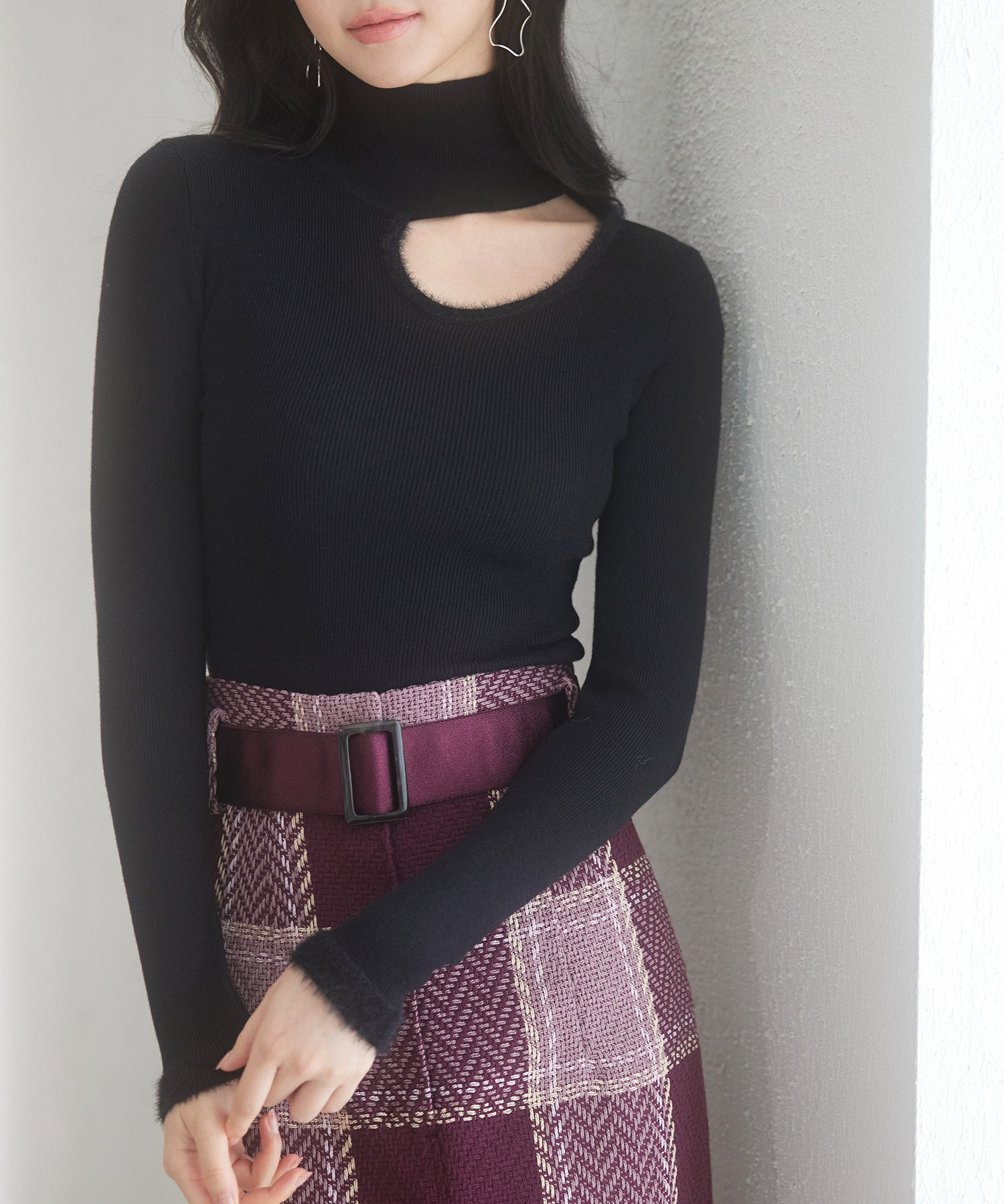 フロントオープンハイネックニットプルオーバーsdp8014 ブラック