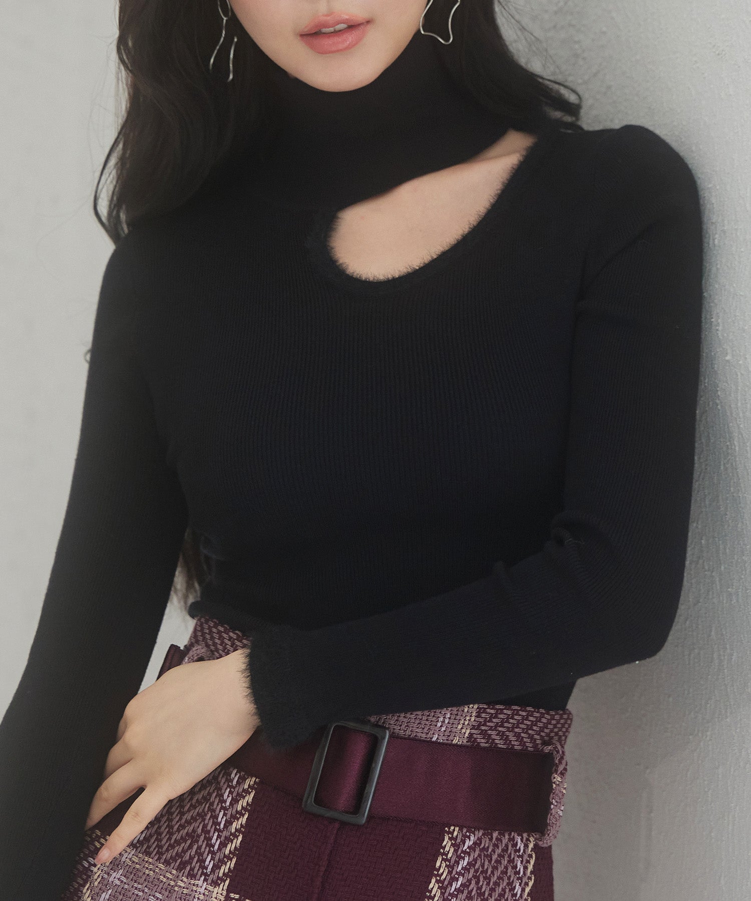 フロントオープンハイネックニットプルオーバーsdp8014 ブラック