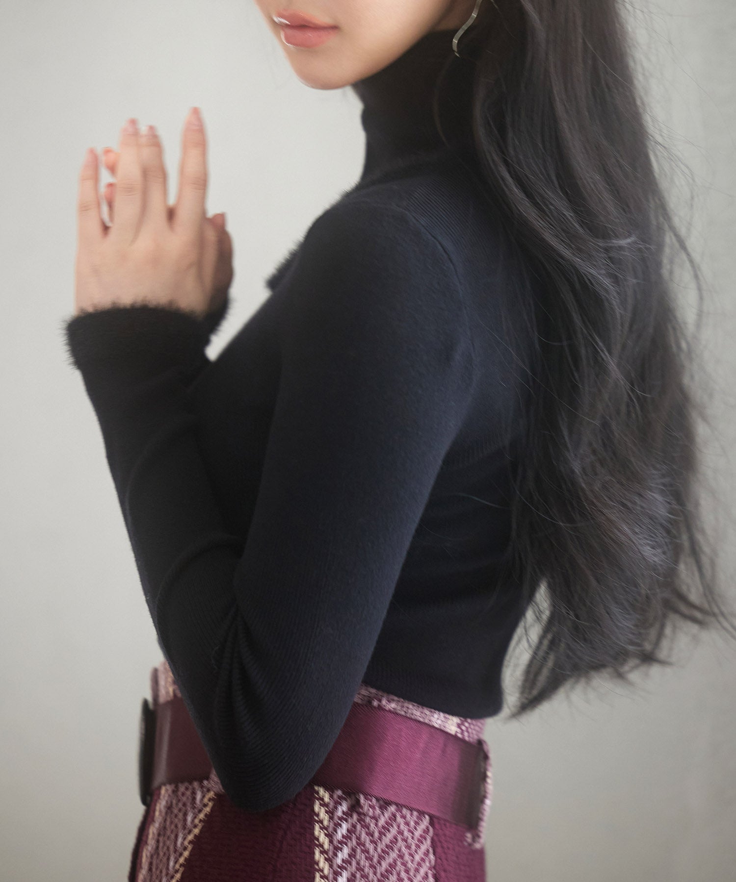 フロントオープンハイネックニットプルオーバーsdp8014 ブラック