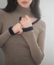 フロントオープンハイネックニットプルオーバーsdp8014 モカ