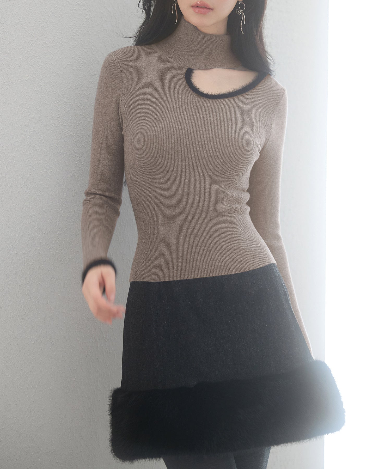 フロントオープンハイネックニットプルオーバーsdp8014 モカ