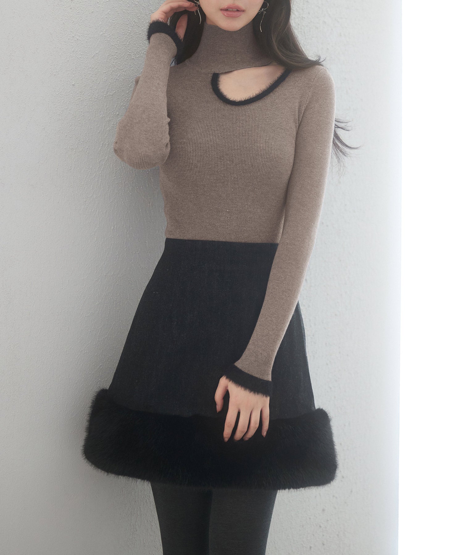 フロントオープンハイネックニットプルオーバーsdp8014 モカ