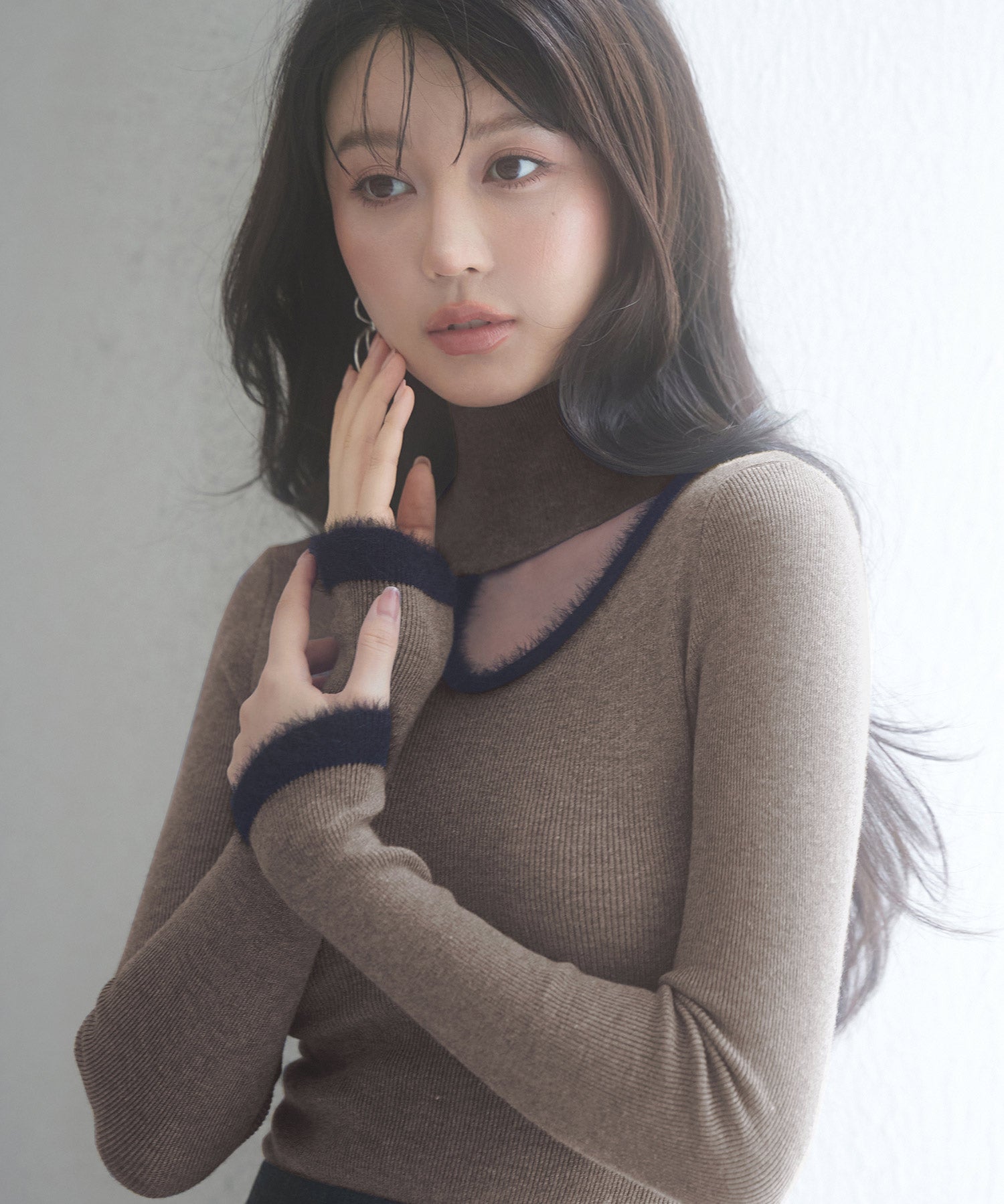 フロントオープンハイネックニットプルオーバーsdp8014 モカ