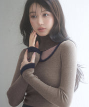 フロントオープンハイネックニットプルオーバーsdp8014 モカ