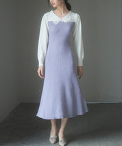 レース襟バイカラーニットワンピースsdp8017-103-100