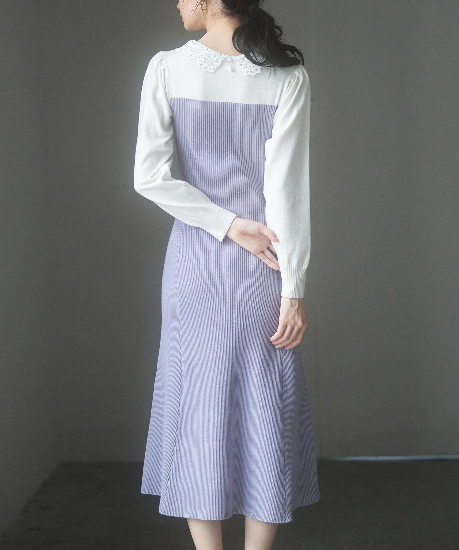 レース襟バイカラーニットワンピースsdp8017 ラベンダー