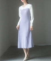 レース襟バイカラーニットワンピースsdp8017 ラベンダー