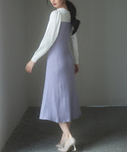 レース襟バイカラーニットワンピースsdp8017 ラベンダー