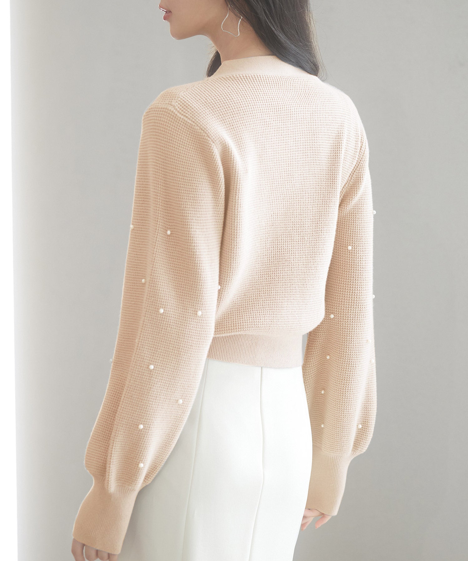 2wayボリュームスリーブショート丈ニットsdp8019 ピンクベージュ