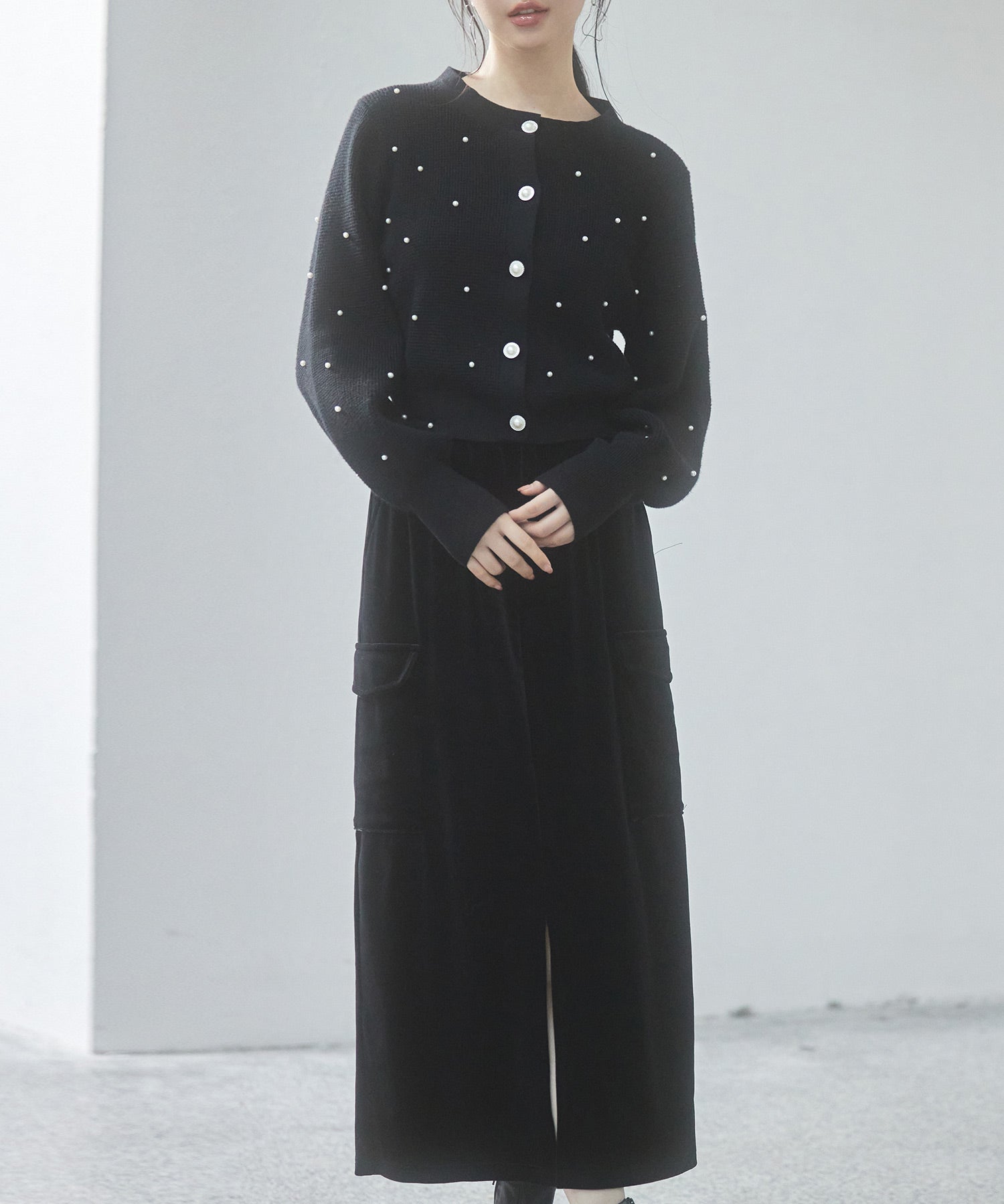 2wayボリュームスリーブショート丈ニットsdp8019 ブラック