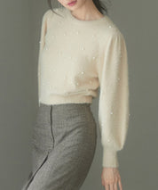 パール付きシャギー素材ニットプルオーバーsdp8020 ベージュ