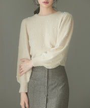 パール付きシャギー素材ニットプルオーバーsdp8020 ベージュ