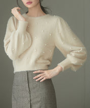 パール付きシャギー素材ニットプルオーバーsdp8020 ベージュ