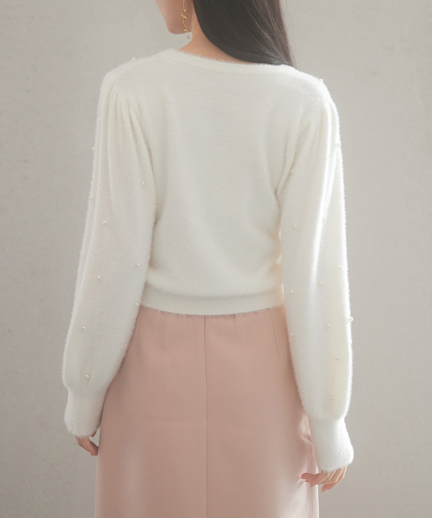 パール付きシャギー素材ニットプルオーバーsdp8020 ホワイト