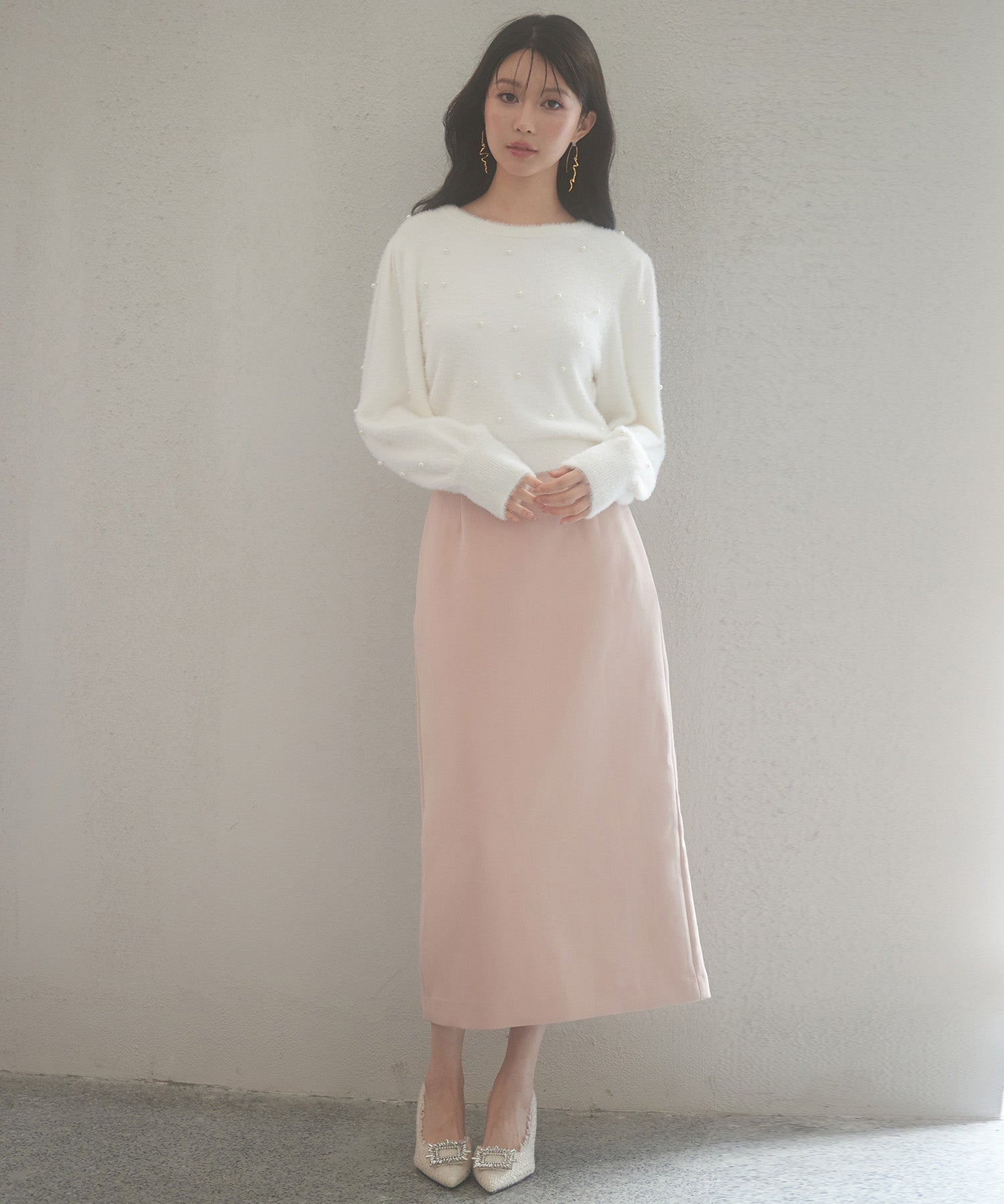 パール付きシャギー素材ニットプルオーバーsdp8020 ホワイト