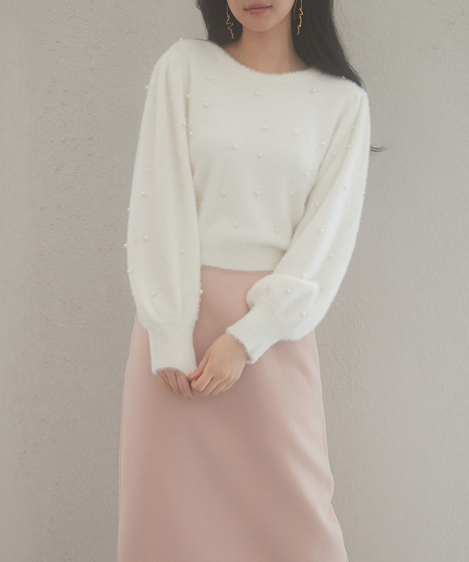 パール付きシャギー素材ニットプルオーバーsdp8020 ホワイト