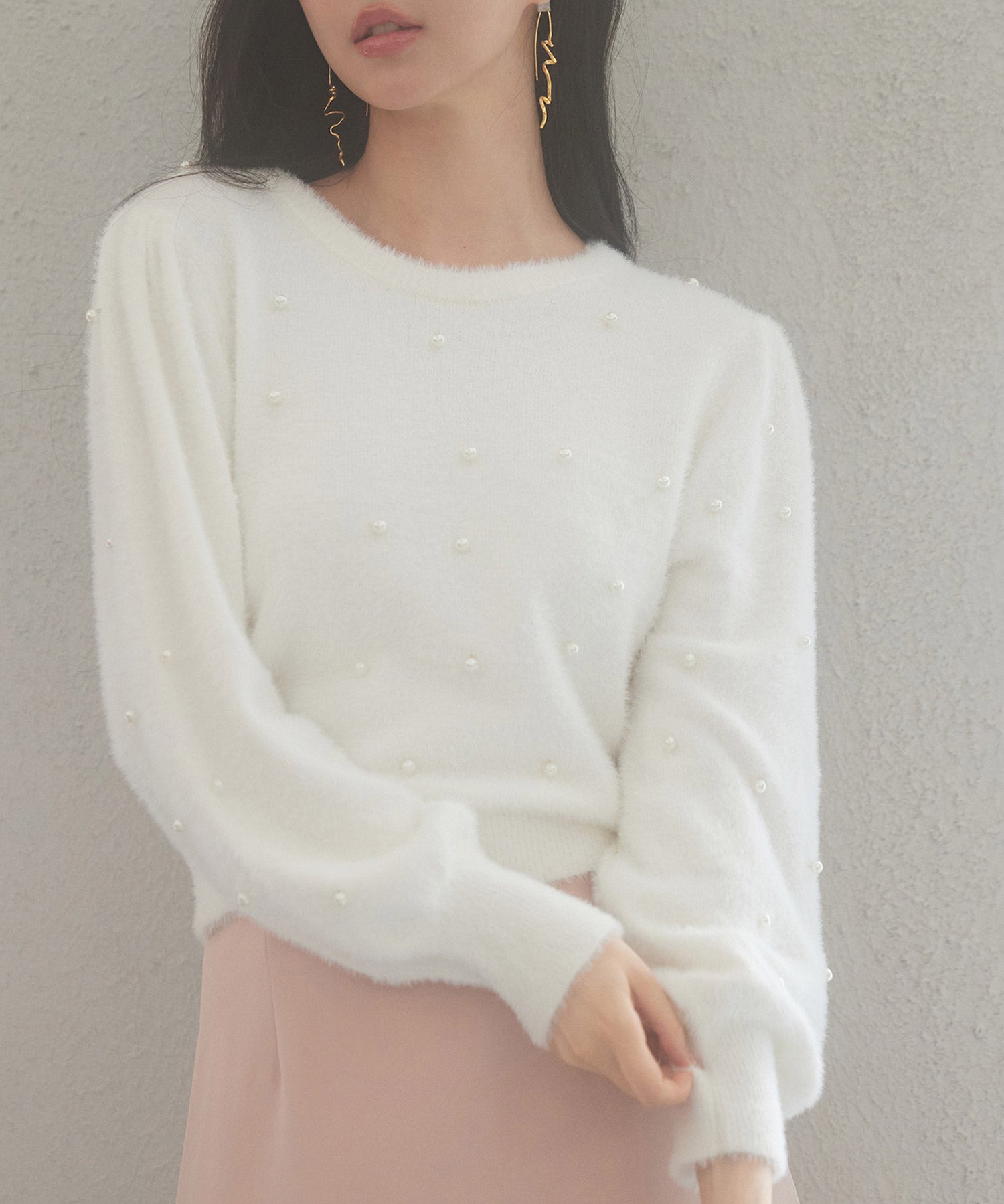 パール付きシャギー素材ニットプルオーバーsdp8020 ホワイト