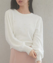 パール付きシャギー素材ニットプルオーバーsdp8020 ホワイト