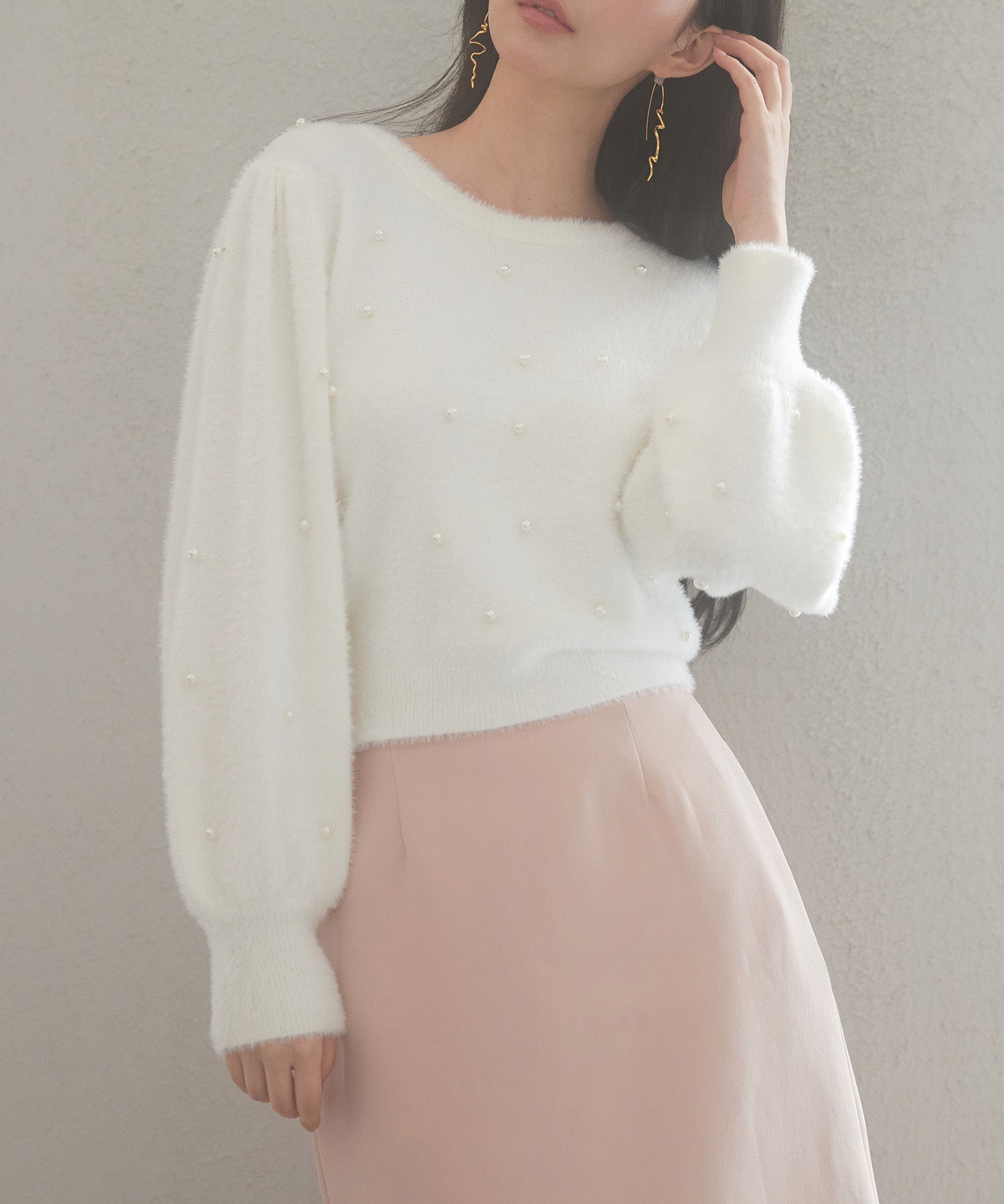 パール付きシャギー素材ニットプルオーバーsdp8020 ホワイト