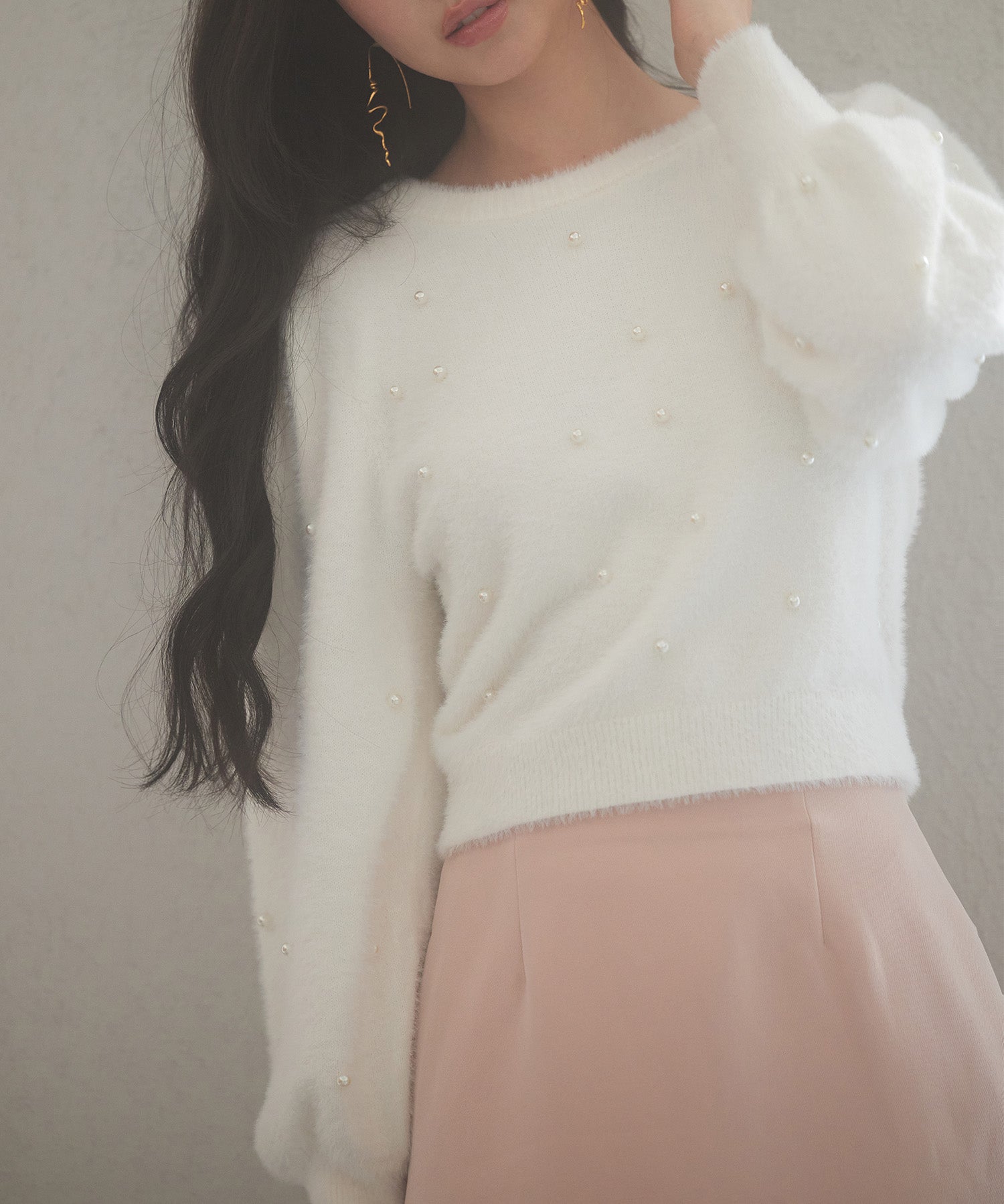 パール付きシャギー素材ニットプルオーバーsdp8020 ホワイト