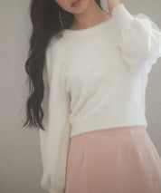 パール付きシャギー素材ニットプルオーバーsdp8020 ホワイト