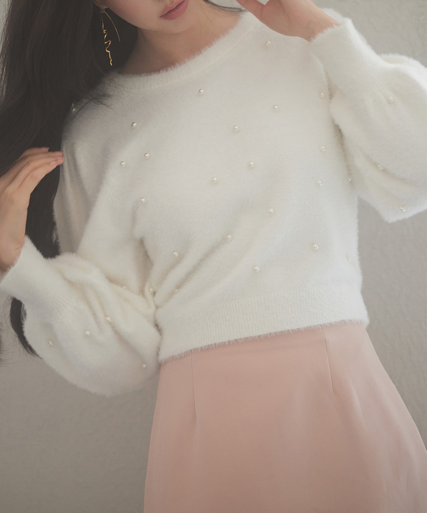 パール付きシャギー素材ニットプルオーバーsdp8020 ホワイト