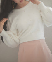 パール付きシャギー素材ニットプルオーバーsdp8020 ホワイト