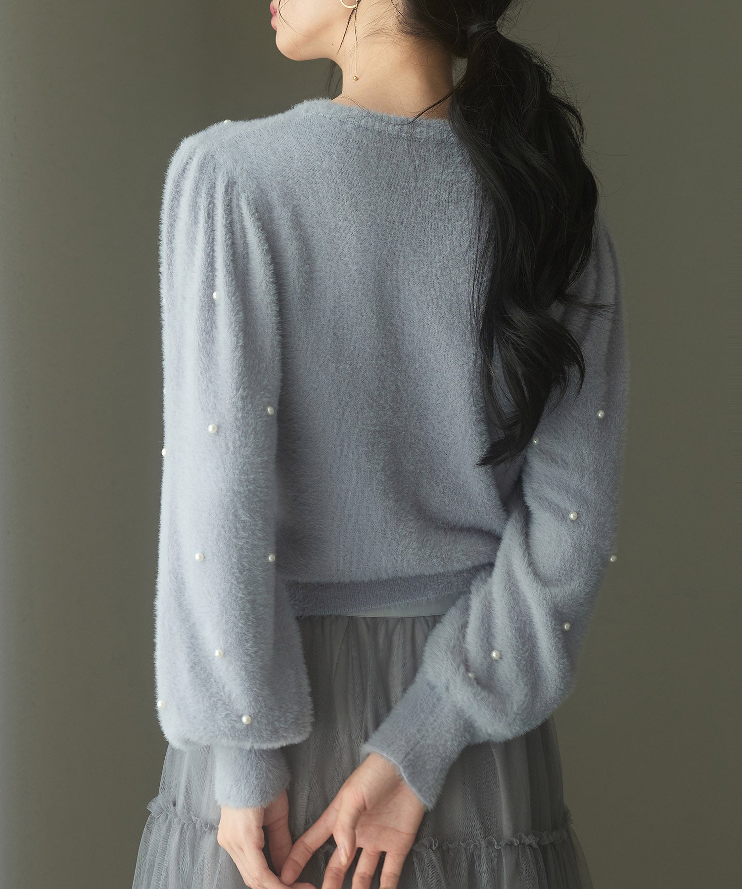 パール付きシャギー素材ニットプルオーバーsdp8020 ブルーグレー