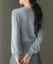 パール付きシャギー素材ニットプルオーバーsdp8020 ブルーグレー