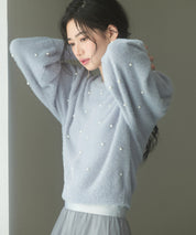 パール付きシャギー素材ニットプルオーバーsdp8020 ブルーグレー