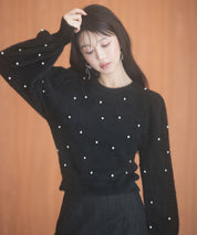 パール付きシャギー素材ニットプルオーバーsdp8020 ブラック