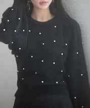 パール付きシャギー素材ニットプルオーバーsdp8020 ブラック