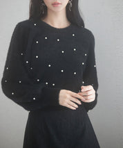 パール付きシャギー素材ニットプルオーバーsdp8020 ブラック