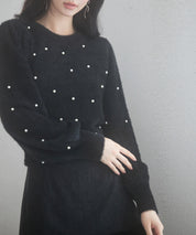 パール付きシャギー素材ニットプルオーバーsdp8020 ブラック