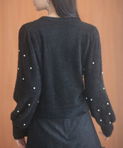 パール付きシャギー素材ニットプルオーバーsdp8020 ブラック