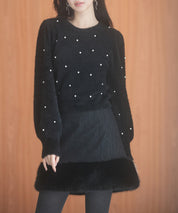 パール付きシャギー素材ニットプルオーバーsdp8020 ブラック