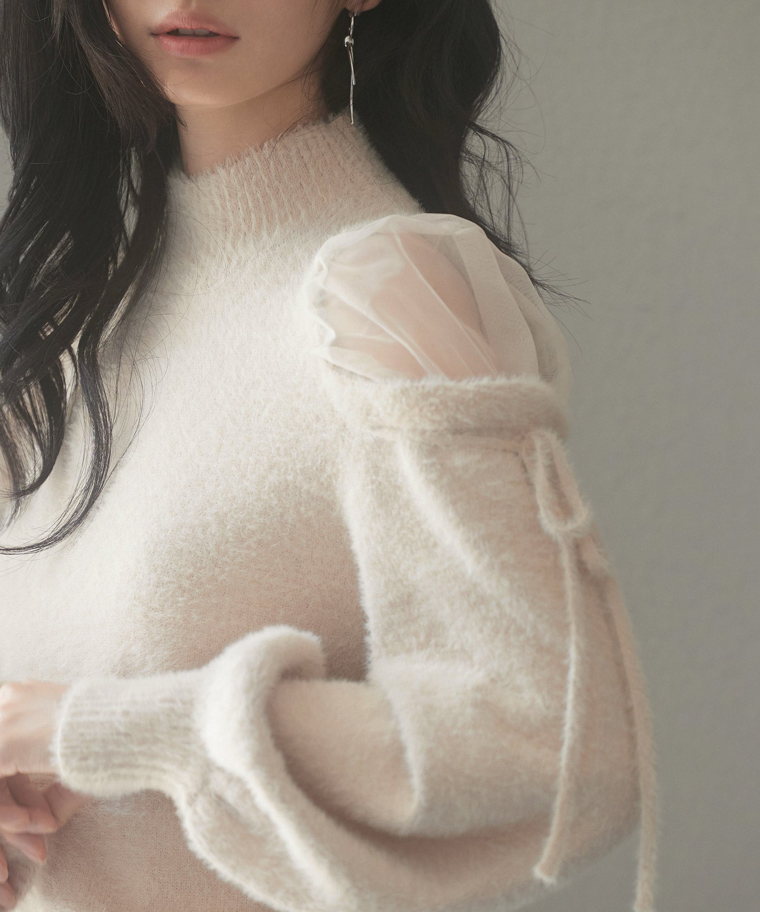 オープンショルダーシャギーニットプルオーバーsdp8022 ベージュ