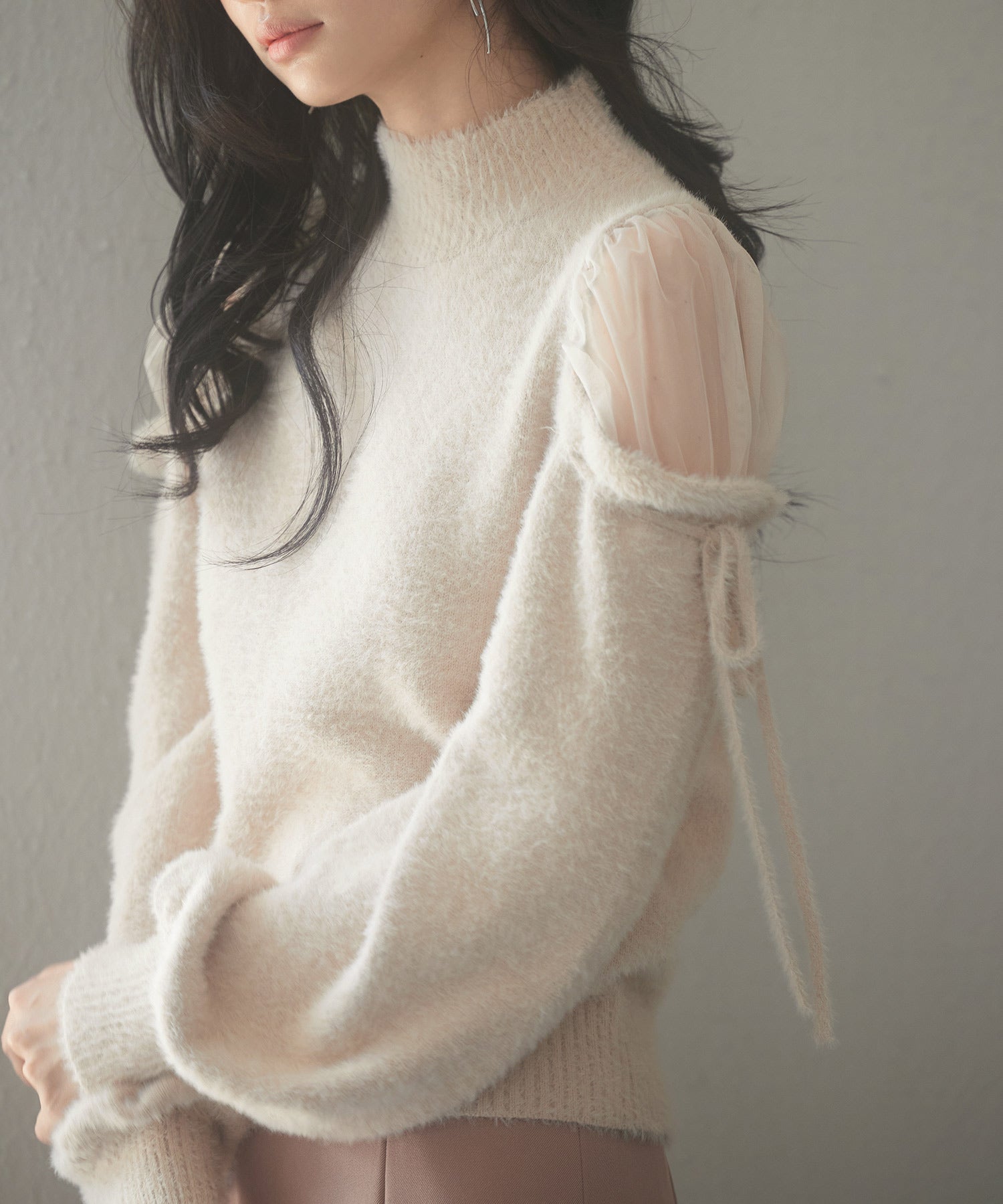 オープンショルダーシャギーニットプルオーバーsdp8022 ベージュ