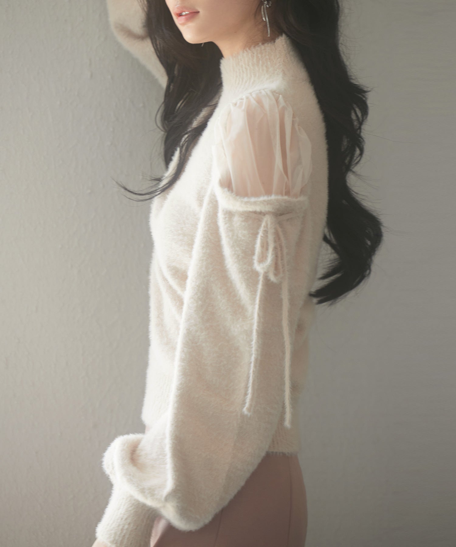 オープンショルダーシャギーニットプルオーバーsdp8022 ベージュ